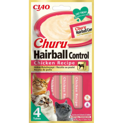 Sosy dla kotów marki Churu ułatwiające usuwanie kul włosowych. Kurczak 4x14g