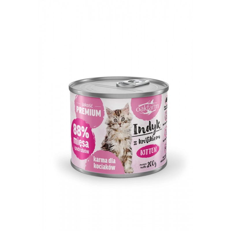Oakfarm kitten karma mokra dla kociąt indyk z królikiem 200g.
