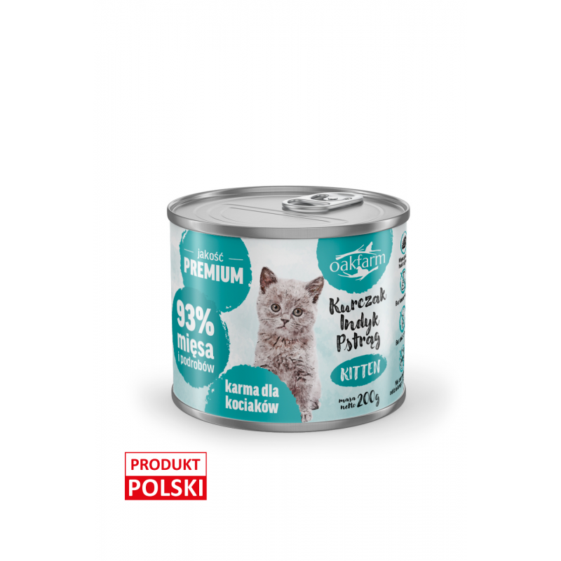 Oakfarm kitten karma dla kociąt kurczak z indykiem i pstrągiem 200g