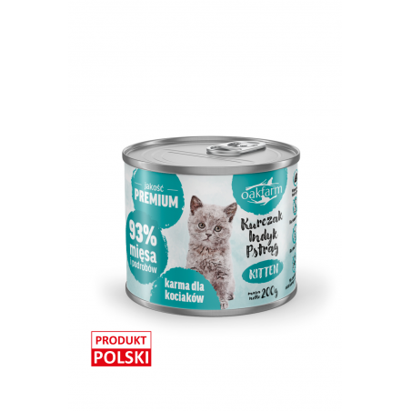 Oakfarm kitten karma dla kociąt kurczak z indykiem i pstrągiem 200g