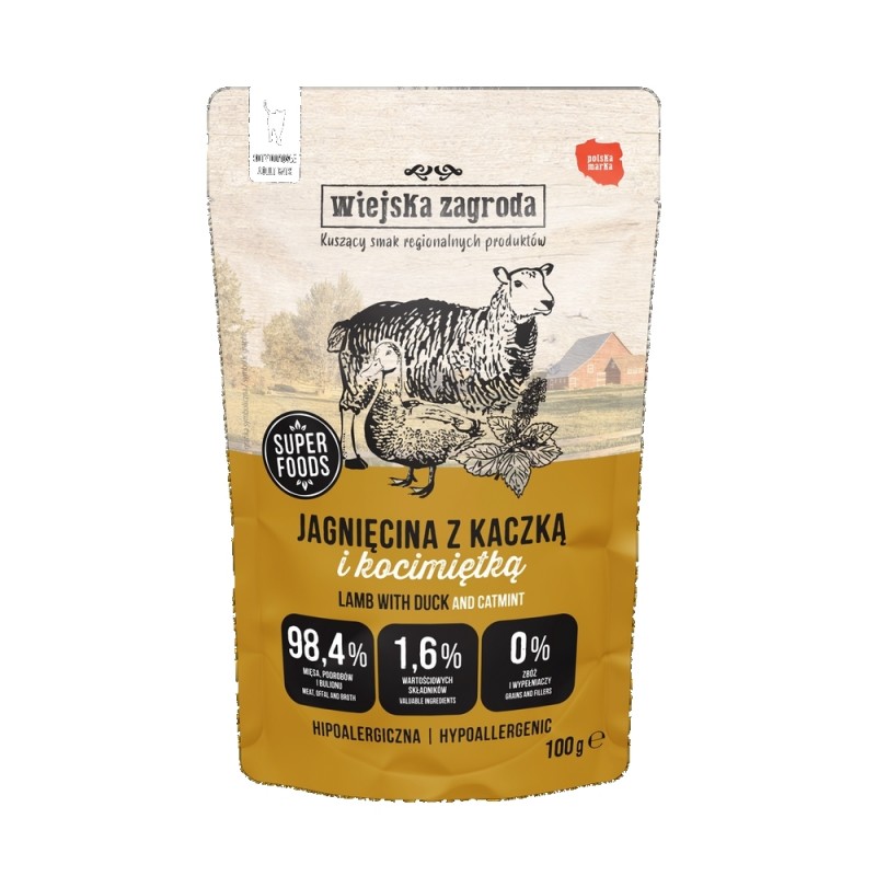 Wiejska zagroda karma dla kotów w saszetkach Jagnięcina z kaczką 100g