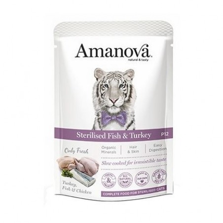 Amanova Cat Sterilised Fish & Turkey - biała ryba i indyk 85g mokra karma.