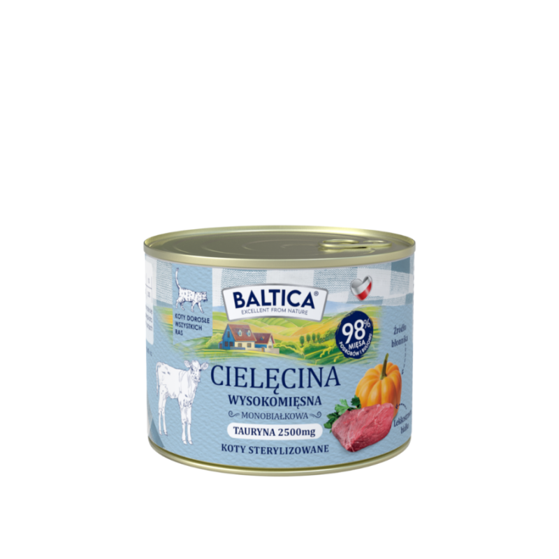 Karma mokra dla kotów dorosłych z cielęciny. Baltica 185g