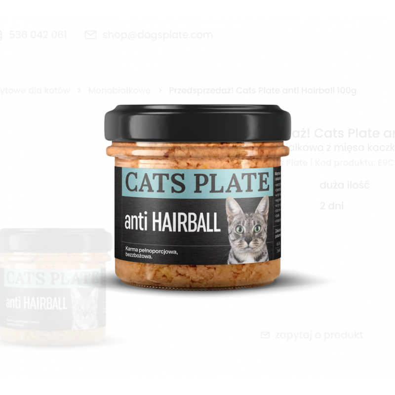 Cats plate anti Hairball kaczka 100g
