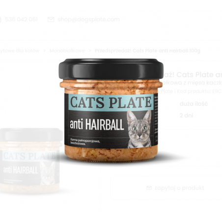 Cats plate anti Hairball kaczka 100g