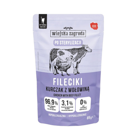Wiejska zagroda karma mokra dla kotów sterylizowanych kurczak z wołowiną 85g