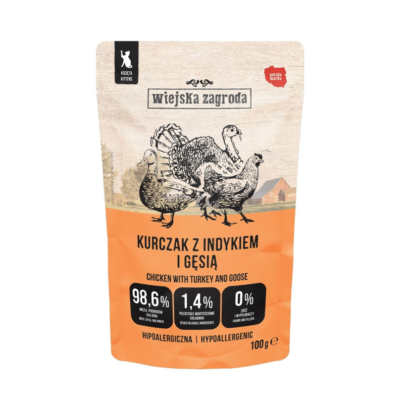 Karma dla kociąt, pełnoporcjowa z kurczaka, indyka i gęsi. 100g